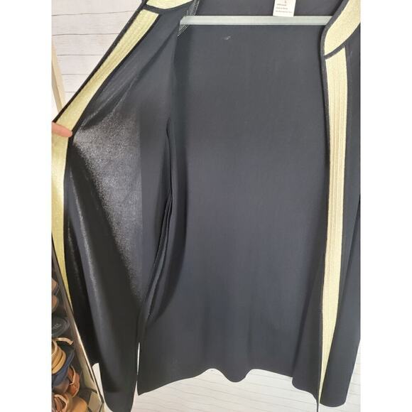Exclusively Misook Black Midi Cardigan w Metallic Gold Border Detail, sz Large - Picture 10 of 16